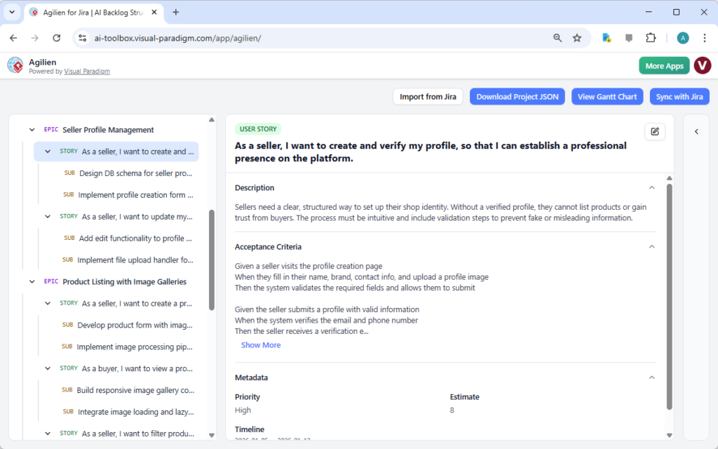 Agilien AI for Vintage E-Commerce Backlog | Visual Paradigm