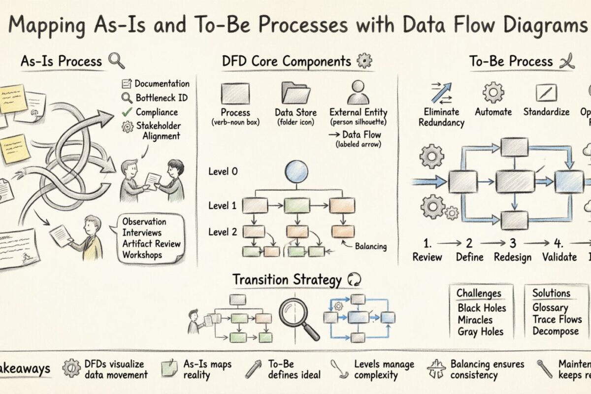 Guía DFD: Mapa de procesos As-Is y To-Be con diagramas de flujo de datos