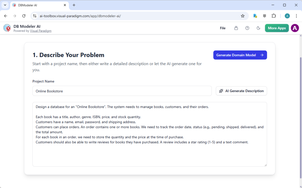 Membuat Arsitektur Toko Buku Online dengan DB Modeler AI