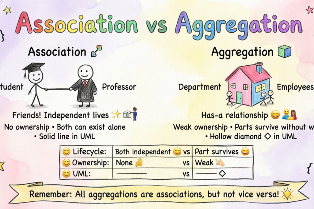 Przewodnik OOAD: Powiązanie vs agregacja w modelowaniu obiektowym