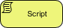 Yellow rounded rectangle icon with document symbol labeled Script